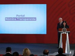La secretaría de la Función Pública, Irma Eréndira Sandoval, en la conferencia de prensa del Presidente, Andrés Manuel López Obrador, al presentar la plataforma de la nómina del Gobierno de México. NTX/F. Estrada