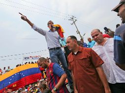Juan Guaidó durante un mitin en Maracaibo. AP/F. Llano