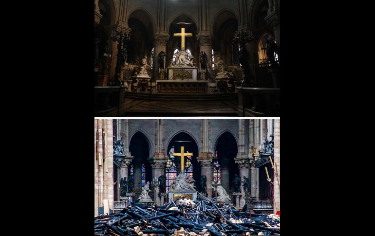 El corazón y transepto de la catedral antes y después.
