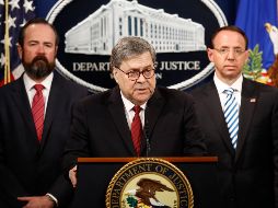 Bill Barr (c) en una conferecia de prensa este jueves en Washington, para dar detalles sobre el reporte de Mueller. AP/P. Semansky
