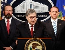 Bill Barr (c) en una conferecia de prensa este jueves en Washington, para dar detalles sobre el reporte de Mueller. AP/P. Semansky