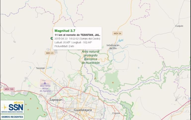 Ubicación del epicentro del sismo según el reporte del Sismológico Nacional. ESPECIAL