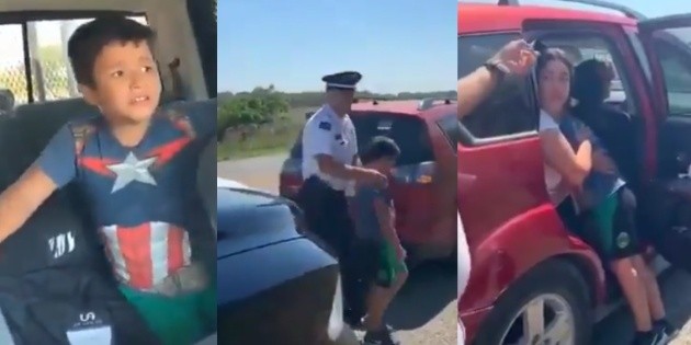 Olvidan a niño en carretera; policía alcanza el carro de la familia para devolverlo