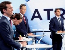 Los candidatos a presidir el Gobierno de España tras las elecciones generales, Pablo Casado (PP) (i); Pablo Iglesias (Unidas Podemos) (2i); Pedro Sánchez (PSOE) (2d) y Albert Rivera (Cs) (d), tuvieron el segundo debate electoral. EFE/J. Martín