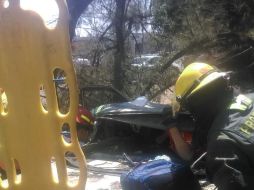 Además, se reportó la caída de un árbol sobre un vehículo que circulaba en calzada Lázaro Cárdenas y la calle Fuelle. TWITTER/ PCyBomberosGDL