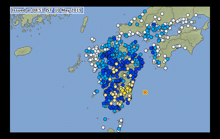 El temblor sucedió en Miyazaki. El epicentro tuvo una profundidad de 23 kilómetros (14 millas). ESPECIAL / Agencia Meteorológica de Japón
