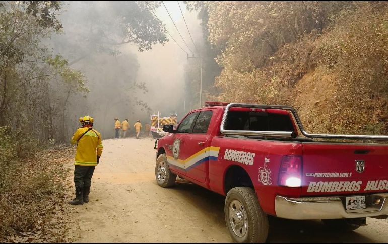 FIRMES. Los brigadistas en la zona de combate al fuego en el Sur de Jalisco. ESPECIAL