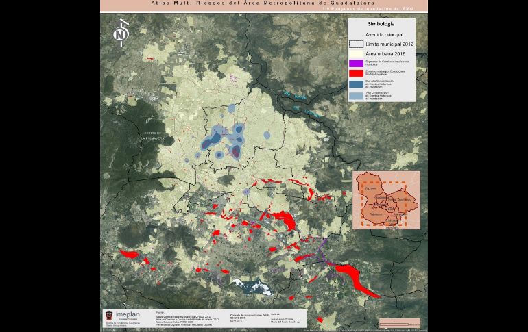 Polígonos de inundación de la Zona Metropolitana de Guadalajara. ESPECIAL/UdeG