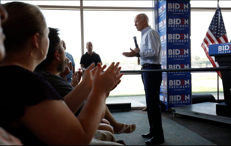 Joe Biden pronuncia un discurso durante un acto de campaña en Iowa. AP/M. Putney