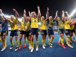 Las jugadoras de Suecia celebran la victoria ante Canadá. EFE/I. Langsdon