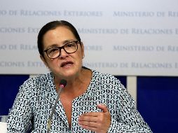 Hill aprovechó la conferencia para pedir a los salvadoreños que no se expongan a los peligros de la migración irregular. EFE / R. Sura