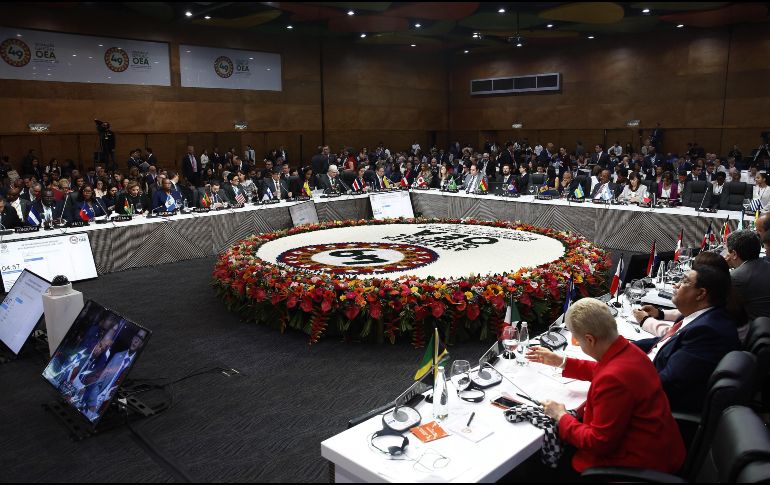 Vista general de la reunión del Grupo de Revisión de la Implementación de Cumbres (GRIC) este jueves, durante la 49 Asamblea General de la OEA, en Medellín. EFE/L. Noriega