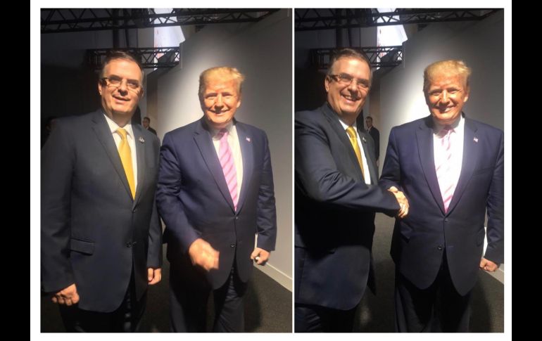 El encuentro entre Marcelo Ebrard (i) y Donald Trump (d), este viernes, durante la cumbre del G20 que se celebra en Osaka, Japón. EFE/SRE