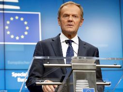 El presidente del Consejo Europeo, Donald Tusk, ofrece una rueda de prensa tras la cumbre especial de la Unión Europea celebrada este martes en Bruselas. EFE