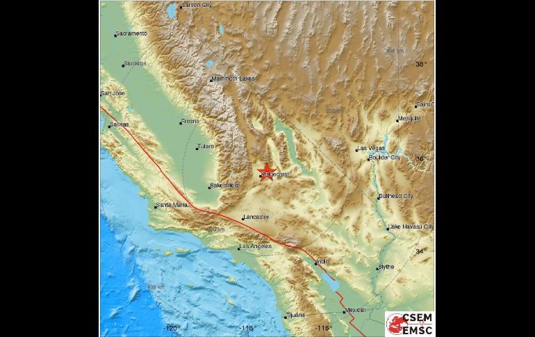 Detalle del epicentro del temblor (estrella roja). ESPECIAL/Servicio Geológico de los Estados Unidos