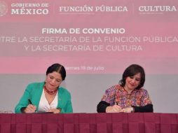La SFP y la Secretaría de Cultura firmaron un convenio de colaboración este jueves, en donde la Sandoval Ballesteros reafirmó su compromiso con el combate a la corrupción. TWITTER/@SFP_mx