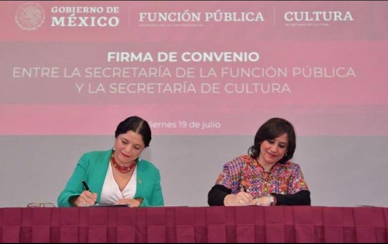 La SFP y la Secretaría de Cultura firmaron un convenio de colaboración este jueves, en donde la Sandoval Ballesteros reafirmó su compromiso con el combate a la corrupción. TWITTER/@SFP_mx