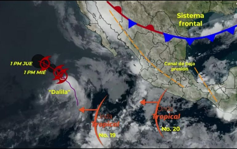Su desplazamiento es hacia el noroeste a nueve kilómetros por hora (km/h), con vientos máximos sostenidos de 55 km/h y rachas de 75 km/h. YOUTUBE / smnmexico