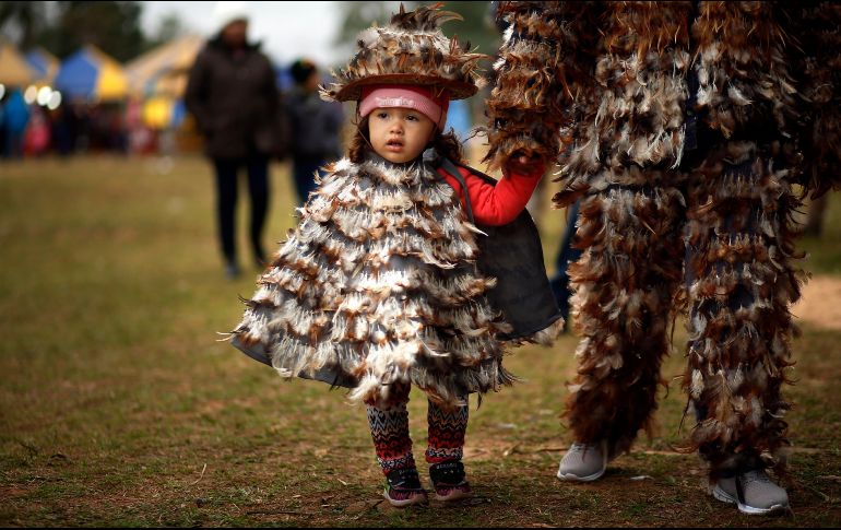 Los devotos del fraile no dudan en celebrar los milagros que le atribuyen disfrazados con plumas de ave. AP/J. Saenz