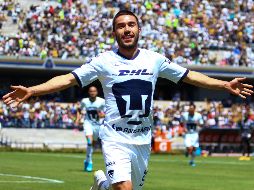 Juan Pablo Vigón celebra tras anotar el primer gol de Pumas al 10'. IMAGO7/A. Suárez