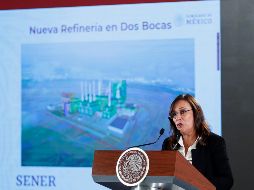 Rocío Nahle en la rueda de prensa este lunes en el Palacio Nacional de Ciudad de México. EFE/J. Méndez
