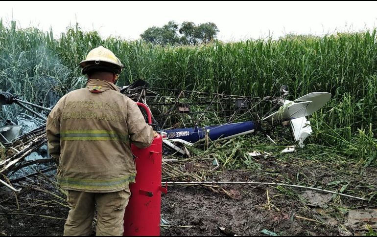 El desplome de la aeronave ocurrió alrededor de las 09:00 horas sobre un terreno en la delegación Carrozas. ESPECIAL / Protección Civil Jalisco