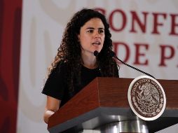 La Secretaria del Trabajo, María Luisa Alcalde, informa durante la conferencia matutina sobre los avances, resultados y metas del programa Jóvenes Construyendo el Futuro. NOTIMEX/G. Granados