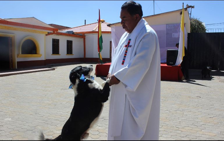 Decenas de vecinos del barrio alteño de Villa Adela empezaron a llegar a la parroquia Cuerpo de Cristo a media mañana, acompañados por perros de todos los tamaños y razas. EFE/G. Baldivieso