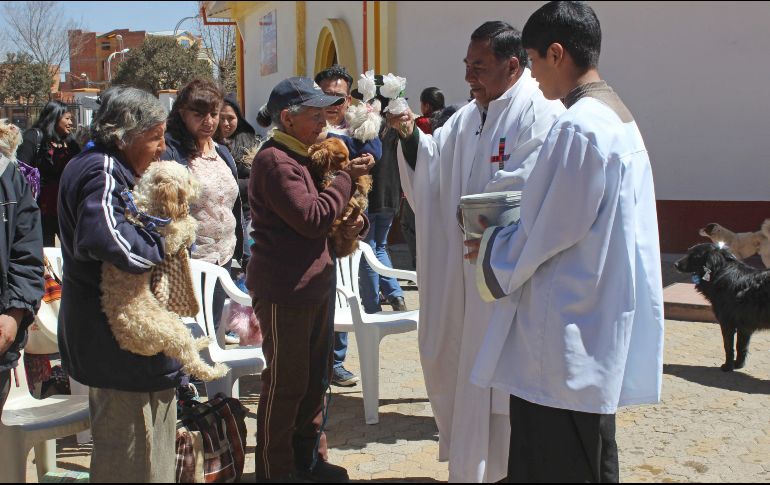 Decenas de vecinos del barrio alteño de Villa Adela empezaron a llegar a la parroquia Cuerpo de Cristo a media mañana, acompañados por perros de todos los tamaños y razas. EFE/G. Baldivieso