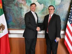 Entre los tópicos que los funcionarios discutieron se encontraron el T-MEC y los avances en el pacto de migración. TWITTER/@SRE_mx