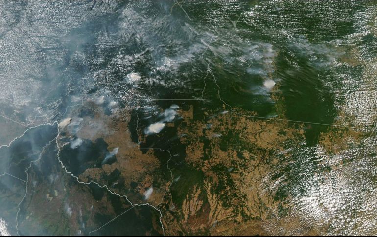 Vista satelital de incendios en los estados de Amazonas, Para, Mato Grosso y Rondoni el pasado 11 de agosto. AFP/NASA/ARCHIVO