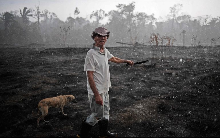 Un agricultor en un área quemada de la selva amazónica en el estado de Rondonia. La Amazonía ha registrado más de la mitad de los 71 mil 497 incendios forestales detectados en Brasil en lo que va del año. AFP/ARCHIVO