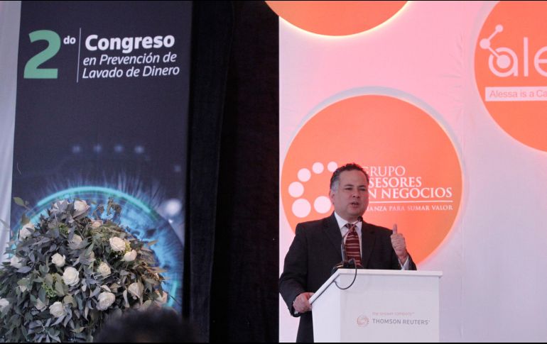 Santiago Nieto durante su intervención en el Segundo Congreso en Prevención de Lavado de Dinero y Financiamiento al Terrorismo. NTX/R. Solís