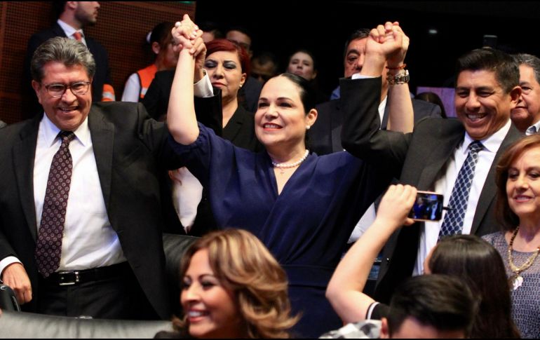 Mónica Fernández Balboa del Partido de Movimiento Regeneración Nacional (Morena), fue electa por el pleno del Senado de la República, presidenta de la mesa directiva para el segundo año de la 64 Legislatura. NTX/ J. Lira