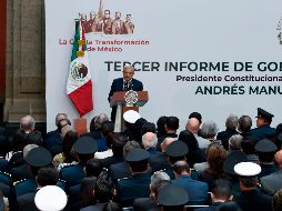 Andrés Manuel López Obrador durante su mensaje este domingo en el Palacio Nacional. AFP/A. Estrella