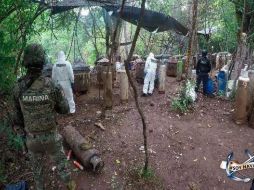 Se aseguraron precursores químicos, equipo y material empleado para elaborar drogas sintéticas. TWITTER/@SEMAR_mx