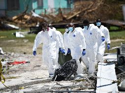 Rescatistas trasladan hoy un cuerpo en Gran Abaco, una de las islas Abaco. AFP/B. Smialowski