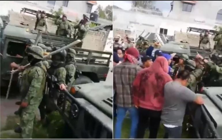 Ayer, alrededor de 150 pobladores se enfrentaron con elementos del Ejército que resguardaban una bodega con vehículos robados y mercancía diversa. ESPECIAL
