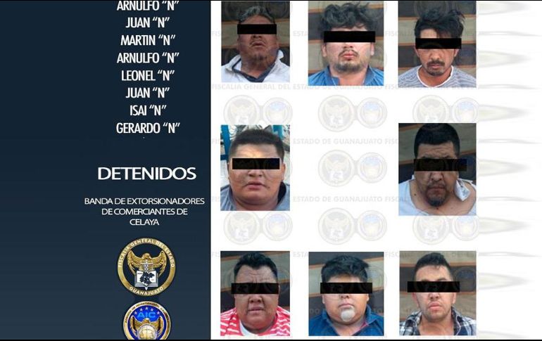 Los sospechosos presuntamente forman parte de un grupo delictivo que se dedicaba a extorsionar comerciantes e industriales. ESPECIAL/Fiscalía de Guanajuato