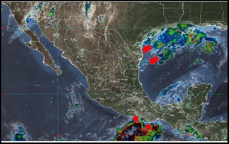 El SMN reporta dos zonas de baja presión con potencial ciclónico que podrían afectar al país. ESPECIAL/CONAGUA