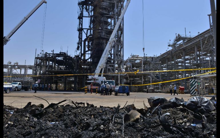Aspecto de las afectaciones en la planta de Khurais. Autoridades dicen que la producción petrolera se restablecerá a fines de septiembre. AFP/F. Nureldine