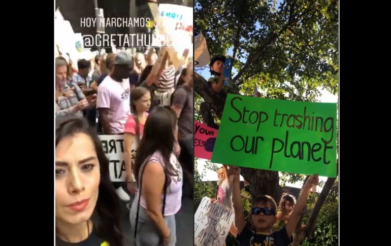 Verónica Delgadillo publicó en sus redes sociales pequeños clips de video de su participación en la marcha #FridaysFOrFuture. ESPECIAL