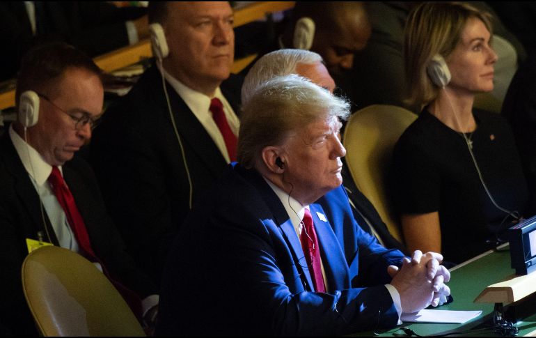 El presidente estadounidense, Donald Trump, llegó por sorpresa este lunes al auditorio de Naciones Unidas donde se celebra la Cumbre de Acción Climática. AFP/ S. Loeb