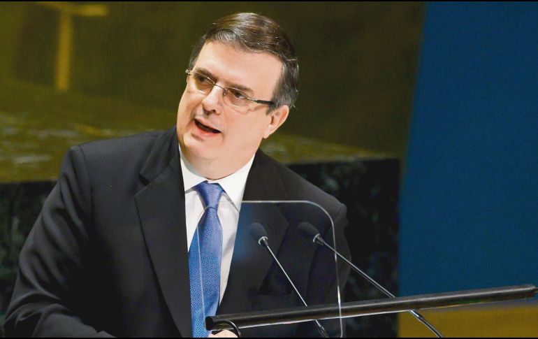 Marcelo Ebrard, encargado de la diplomacia mexicana, ante la Asamblea General de las Naciones Unidas, en Nueva York. AFP