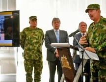 Militares colombianos en conferencia de prensa sobre la supuesta presencia de guerrilleros del ELN en Venezuela. AFP/R. Arboleda