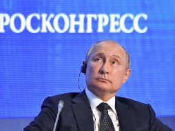 Vladimir Putin participa este miércoles en una conferencia por motivo de la Semana de la Energía. AFP/A. Nikolskyi-Sputnik