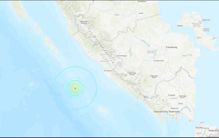 El epicentro ocurrió a 147 kilómetros al suroeste de la provincia de Bengkulu. ESPECIAL/USGS