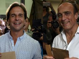El candidato del Partido Nacional, Luis Lacalle Pou (i) y el del Frente Amplio, Daniel Martínez, se enfrentarían en la segunda vuelta. AFP/P. Porciuncula/E. Abramovich