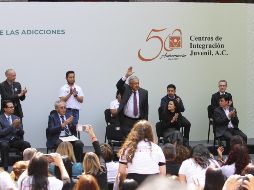 El Presidente López Obrador encabeza la ceremonia por los 50 años de los Centros de Integración Juvenil y del XX Congreso Internacional. NTX/G. Granados