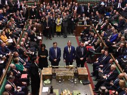 La sesión de hoy en la Cámara de los Comunes en Londres. La Cámara de los Lores aún debe ratificar el texto el miércoles. EFE/Parlamento del Reino Unido/J. Taylor